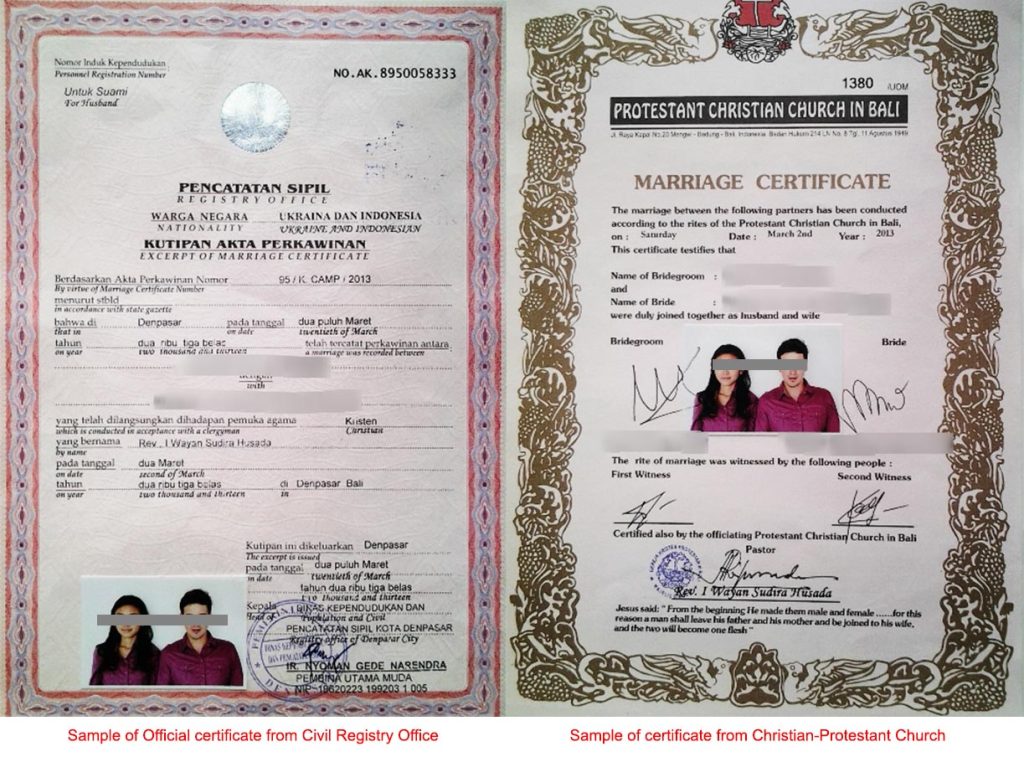 marriage certificate bali